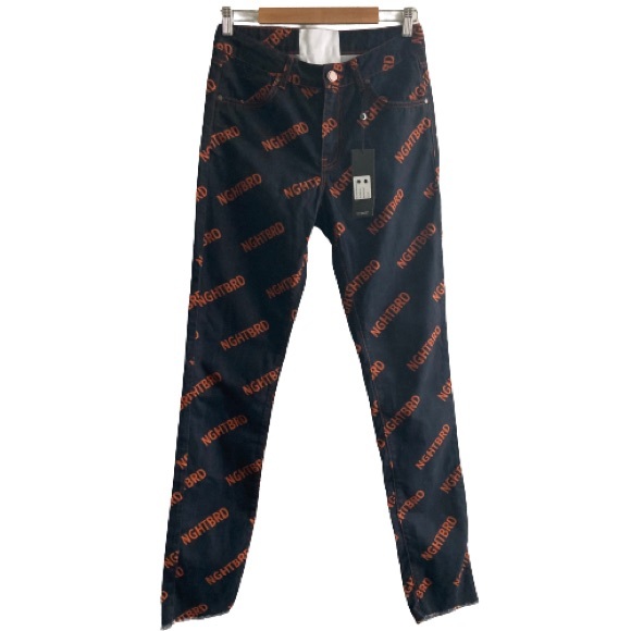 Dolls Kill Denim - NWT Dolls Kill Nghtbrd Dnm Signature Moon Child Rust Raw Hem Logo Jeans AOP